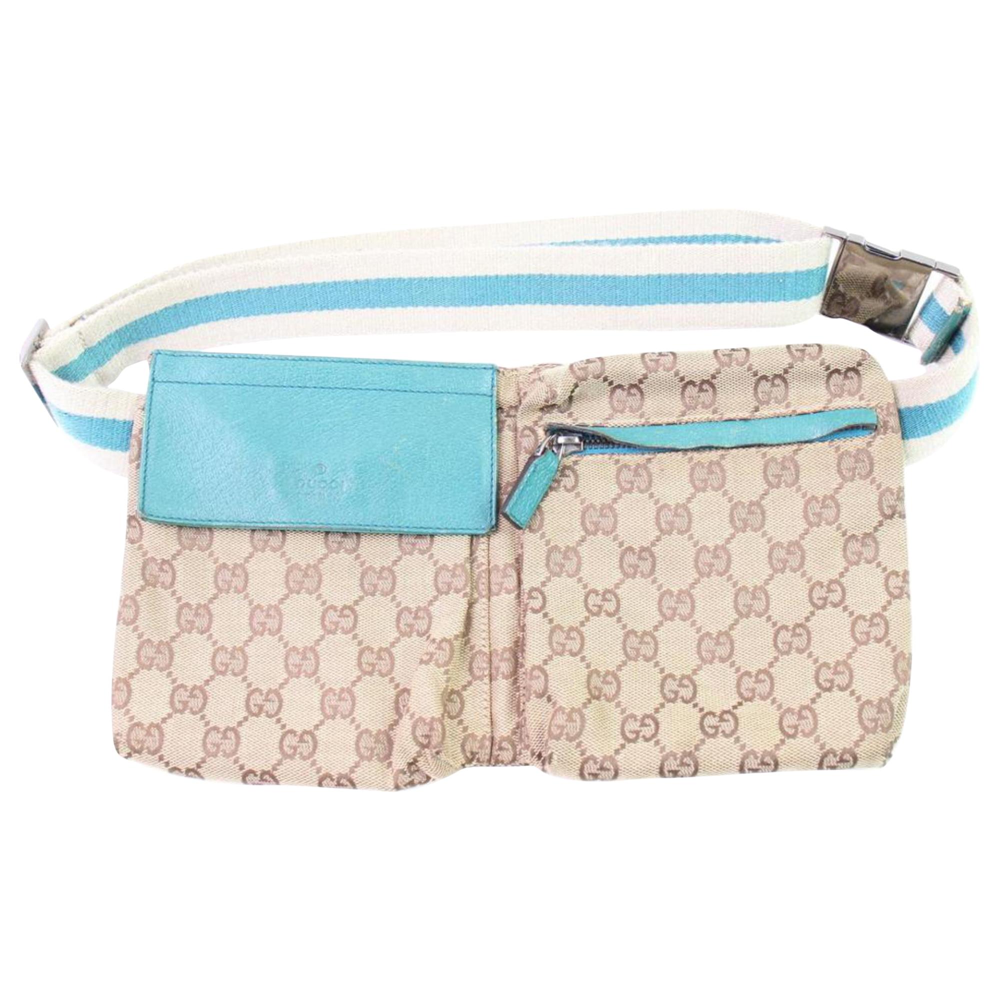 Gucci Torquoise Gg Waist Pouch Fanny Pack 867039 Beige Canvas Cross Body Bag For Sale