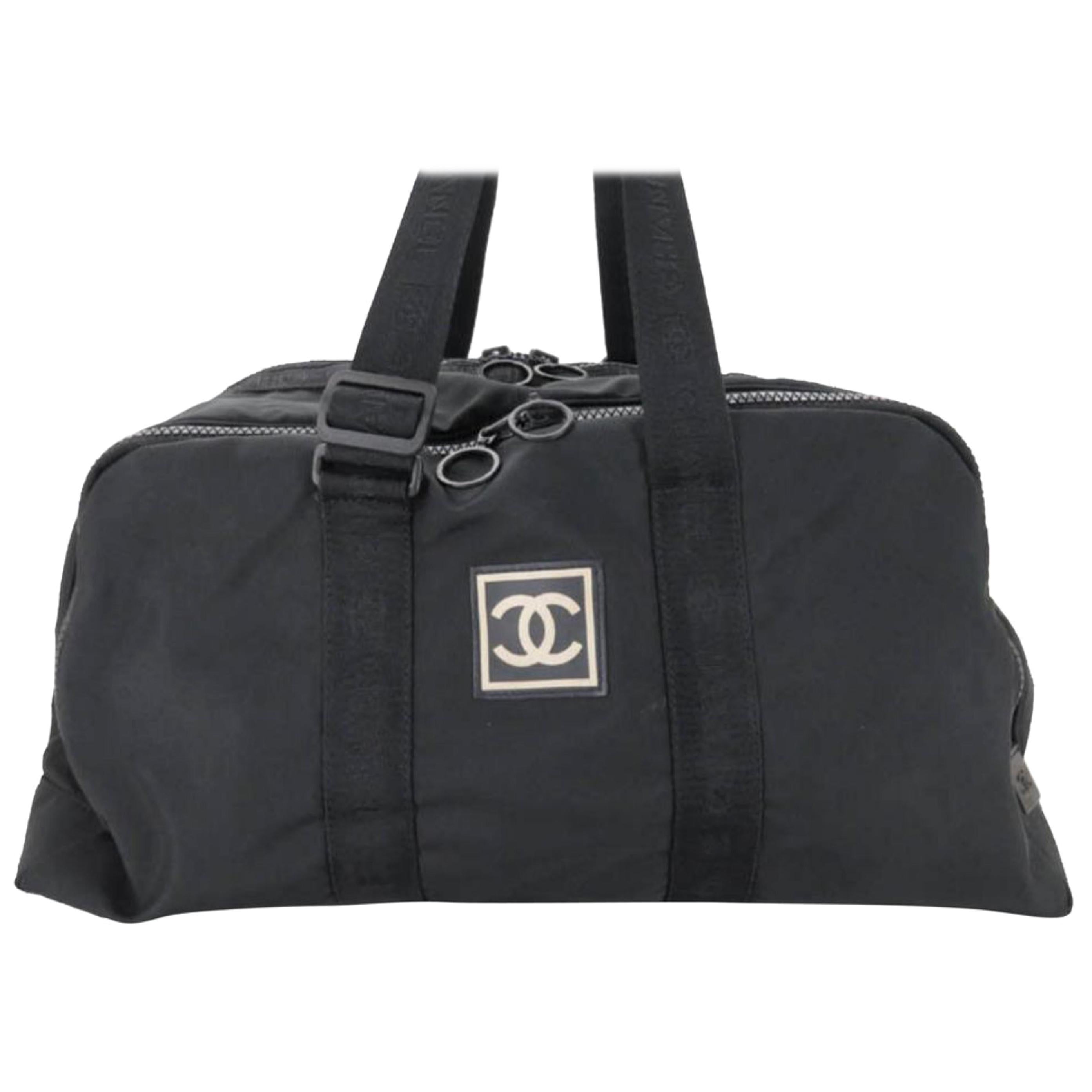 Chanel Cc Sports Logo Boston Duffle 867098 Black Nylon Weekend/Travel Bag For Sale