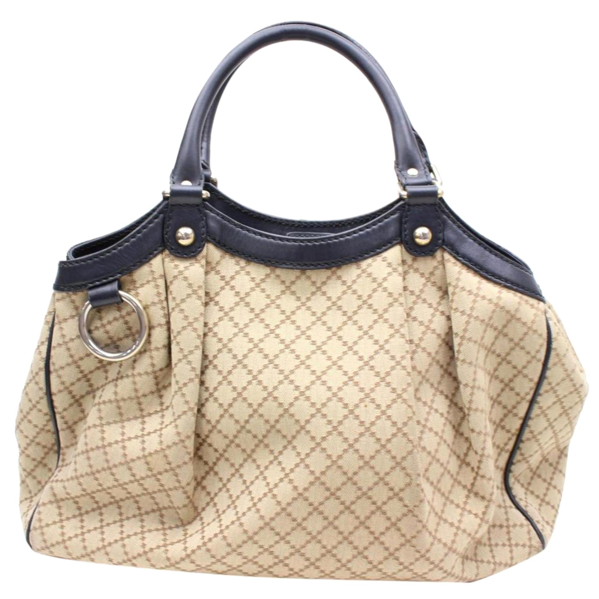 Gucci Sukey Monogram Diamante Hobo 866868 Beige Canvas Satchel For Sale