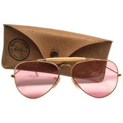 Ray Ban Used Aviator Gold Rose Lenses 58Mm B / L Sunglasses, 1970s 