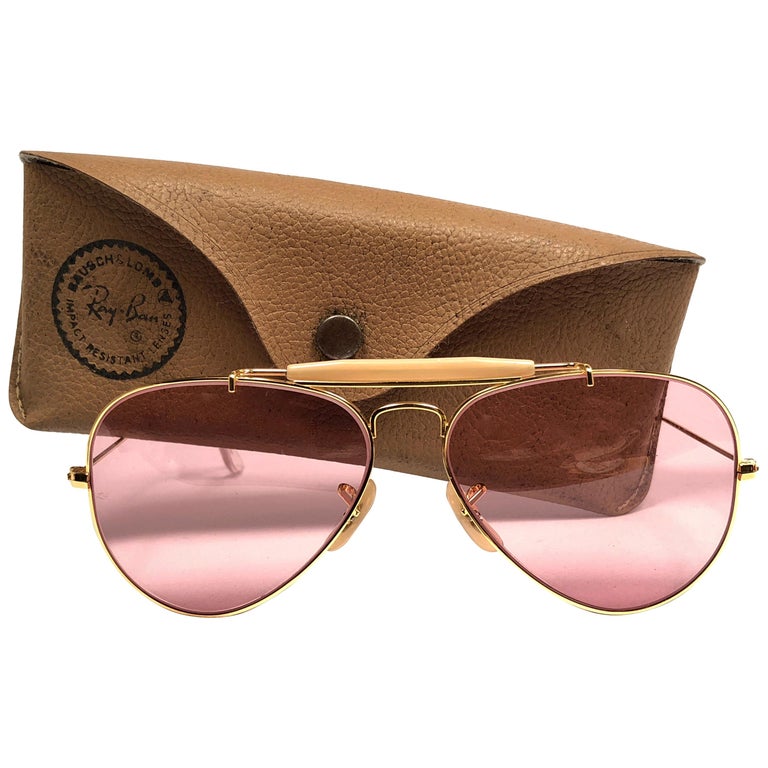 Ray Ban Vintage Aviator Gold Rose Lenses 58Mm B / L Sunglasses, 1970s