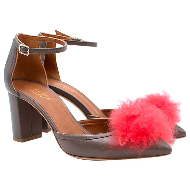Malone Souliers Taupe Leather Pom Pom Pumps  UK 4.5 For Sale