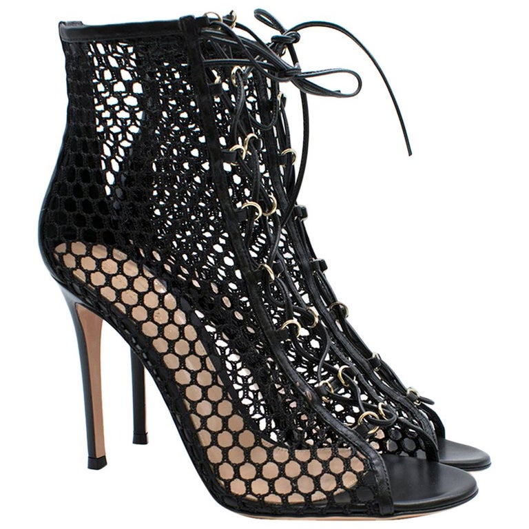 Gianvito Rossi Crochet Lace Up Peep 39 at 1stDibs