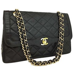 Chanel Quilted Paris Two-tone Double Flap 866898 Black  Leather Shoulder Bag