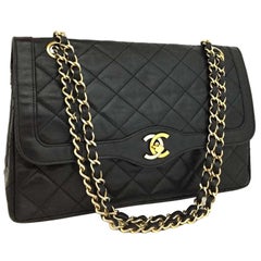 Chanel Quilted Paris Two-tone Double Flap 866898 Black Leather Shoulder Bag