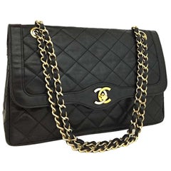 Chanel Paris - Sac à double rabat bicolore matelassé noir 866898  Sac à bandoulière en cuir