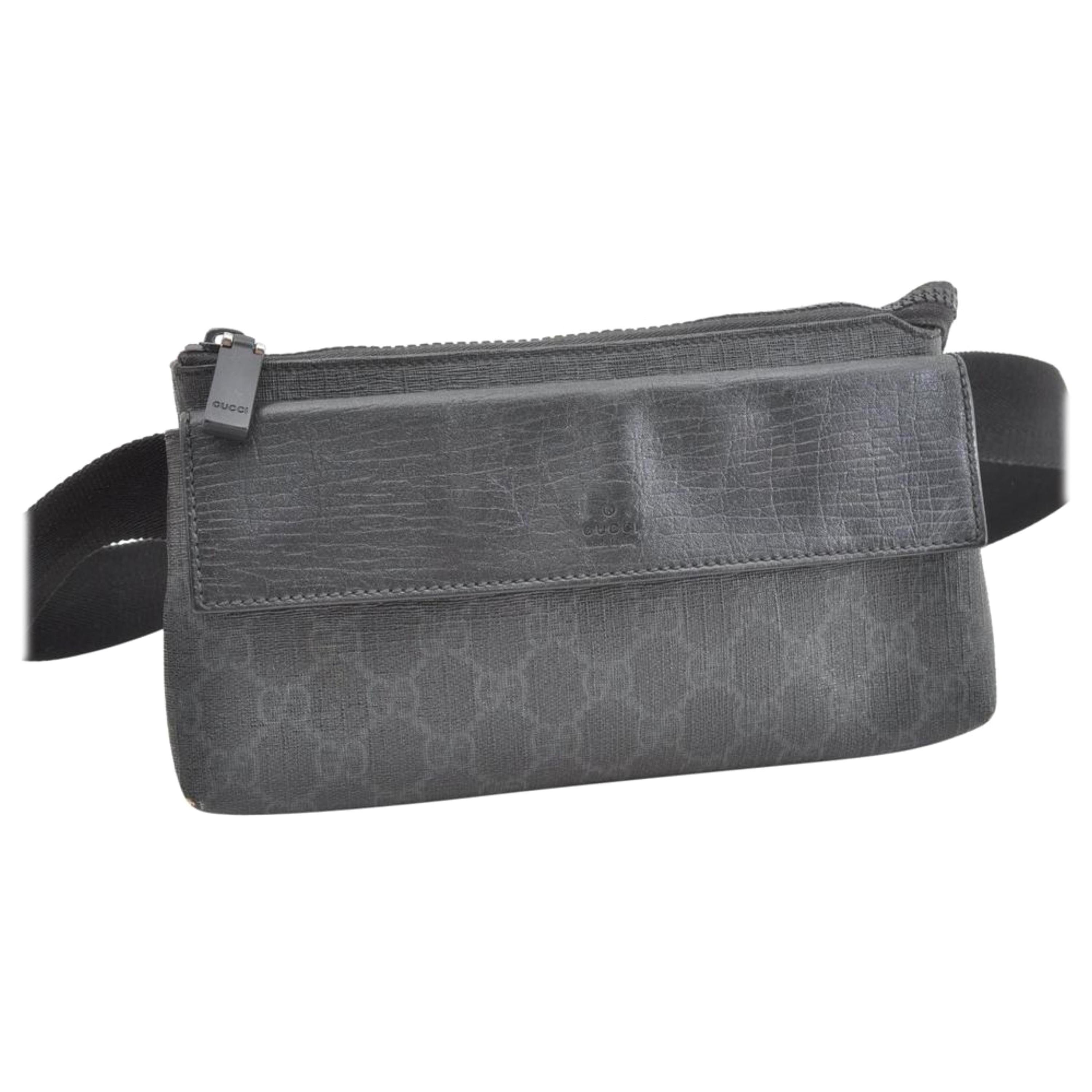 Gucci Supreme Waist Belt Pouch 866920 Black Coated Canvas Cross Body Bag For Sale
