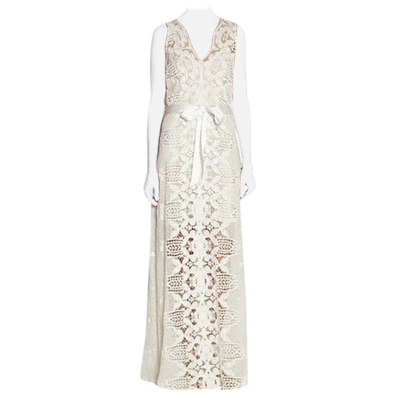 Miguelina White Eve Crocheted-Lace Maxi Dress US 6 at 1stDibs | miguelina  sale