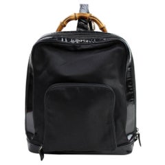 Vintage Gucci Patent Bamboo 866938 Black Canvas Backpack