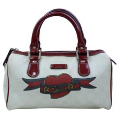 Vintage Gucci Boston Supreme Heart Tattoo Joy 866981 Ivory Coated Canvas Satchel