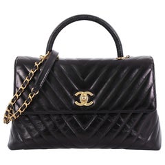 Chanel Coco Top Handle Bag Chevron Calfskin with Lizard Medium