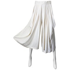 Early Comme des Garcons Vintage 1980s Ivory Cotton Wide Leg Culottes 80s Pants