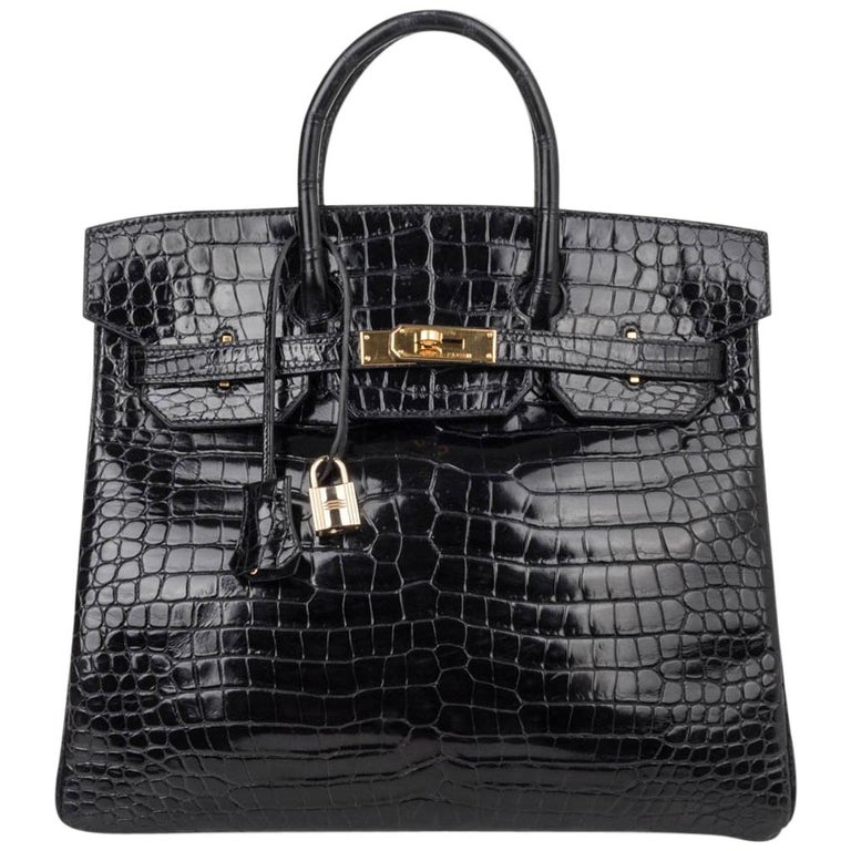 Hermes Birkin 32 Hac Bag Black Crocodile Lisse Gold Hardware at 1stDibs