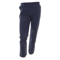 Kenzo Marine Blue Extrafine Cotton Blend Ankle Zip Detail Tech Trousers S