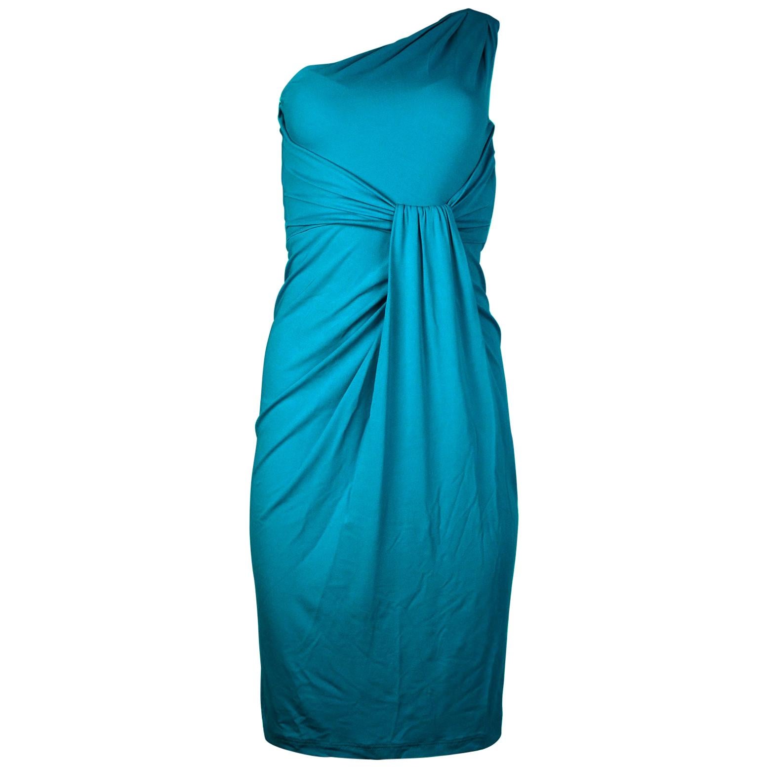 Michael Kors Turquoise Jersey One Shoulder Dress Sz 4 For Sale at ...