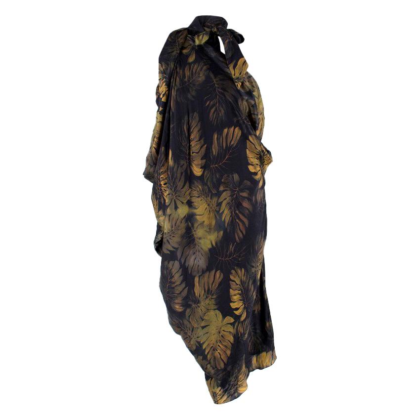 Lanvin Silk Black Leaf Print Kaftan Dress - Size US 4