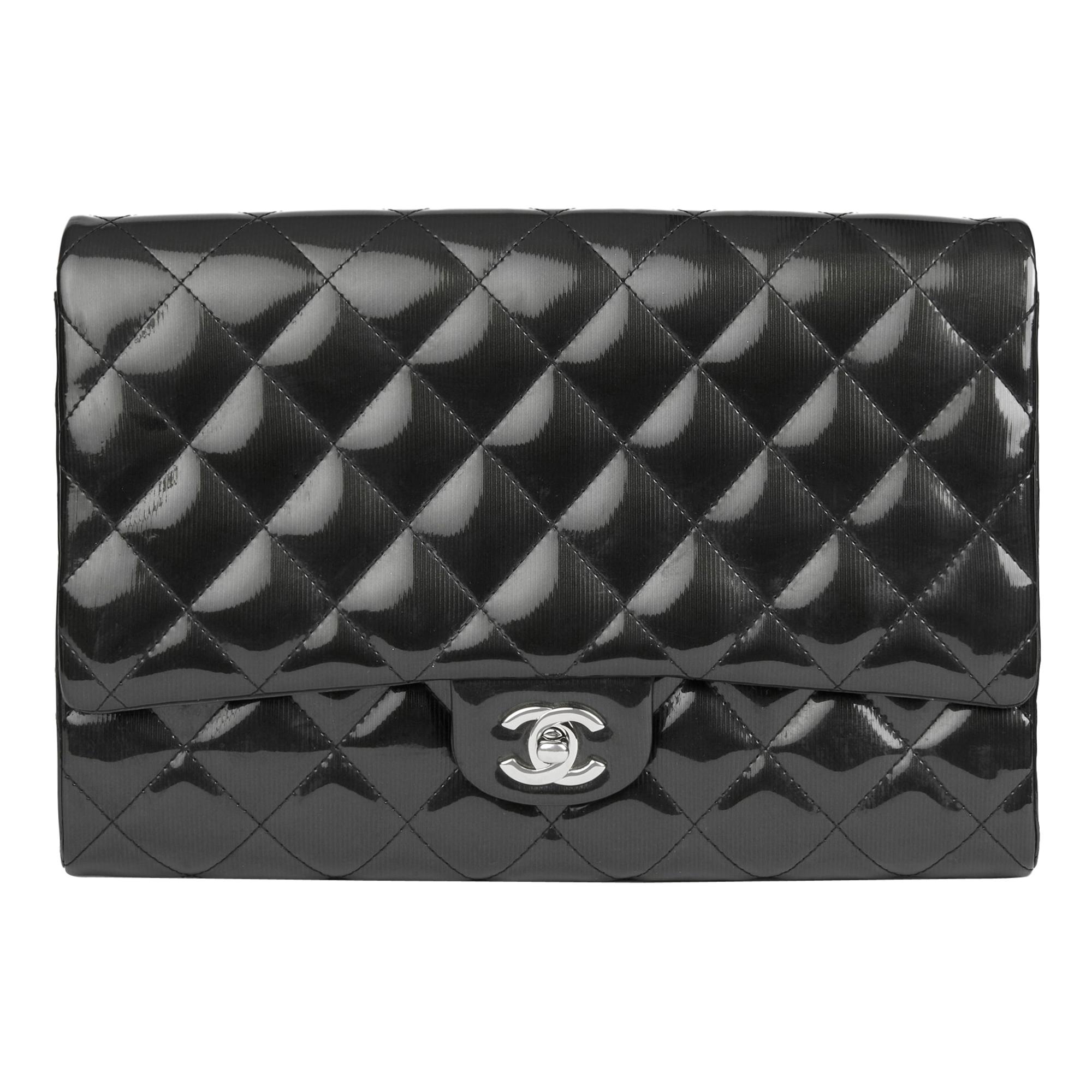 2012 Chanel Black Quilted Patent Leather Clutch-on-Chain