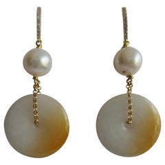 Cultured Pearls Yellow Jade Vermeil Cubic Zirconia Small Hoop Earrings