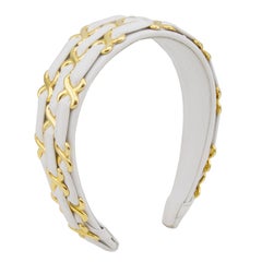 1980s Wide White Leather Headband with Gold Links
