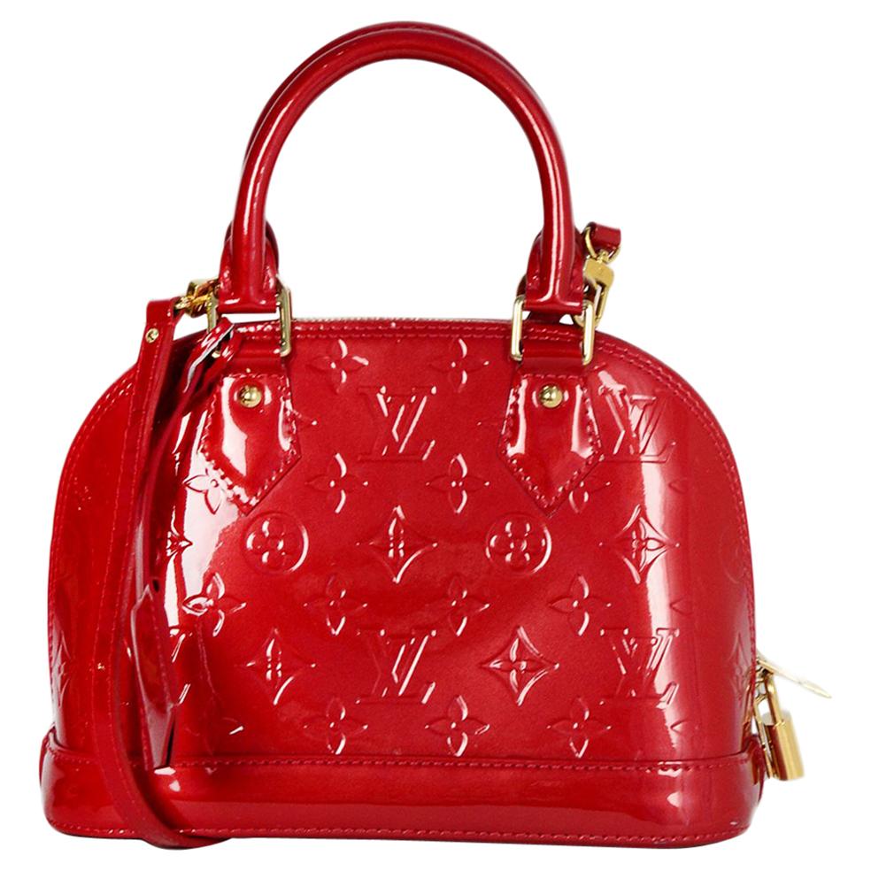 Louis Vuitton Pomme d'Amour Red Monogram Vernis Alma BB Bag W/ Crossbody Strap