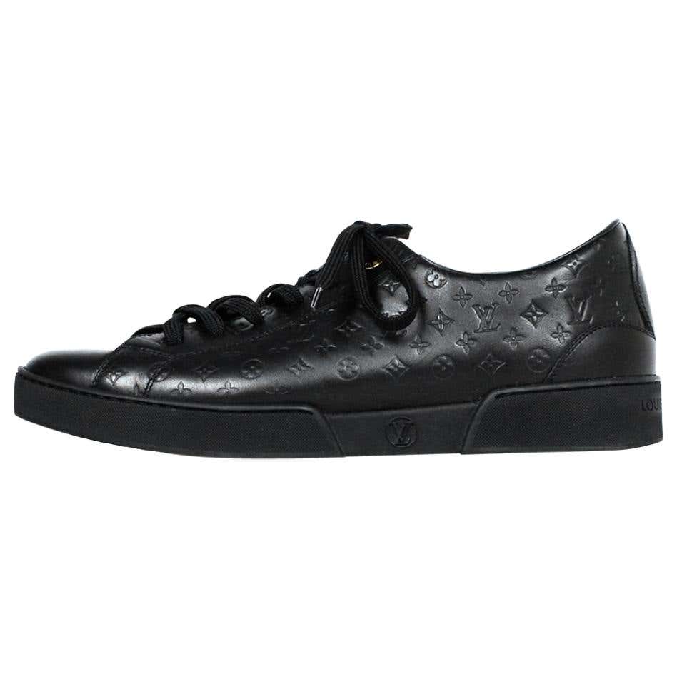 Louis Vuitton Black Leather Embossed LV Monogram Sneakers Sz 40 For ...