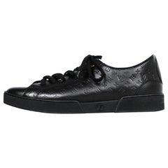 Louis Vuitton Black Leather Embossed LV Monogram Sneakers Sz 40