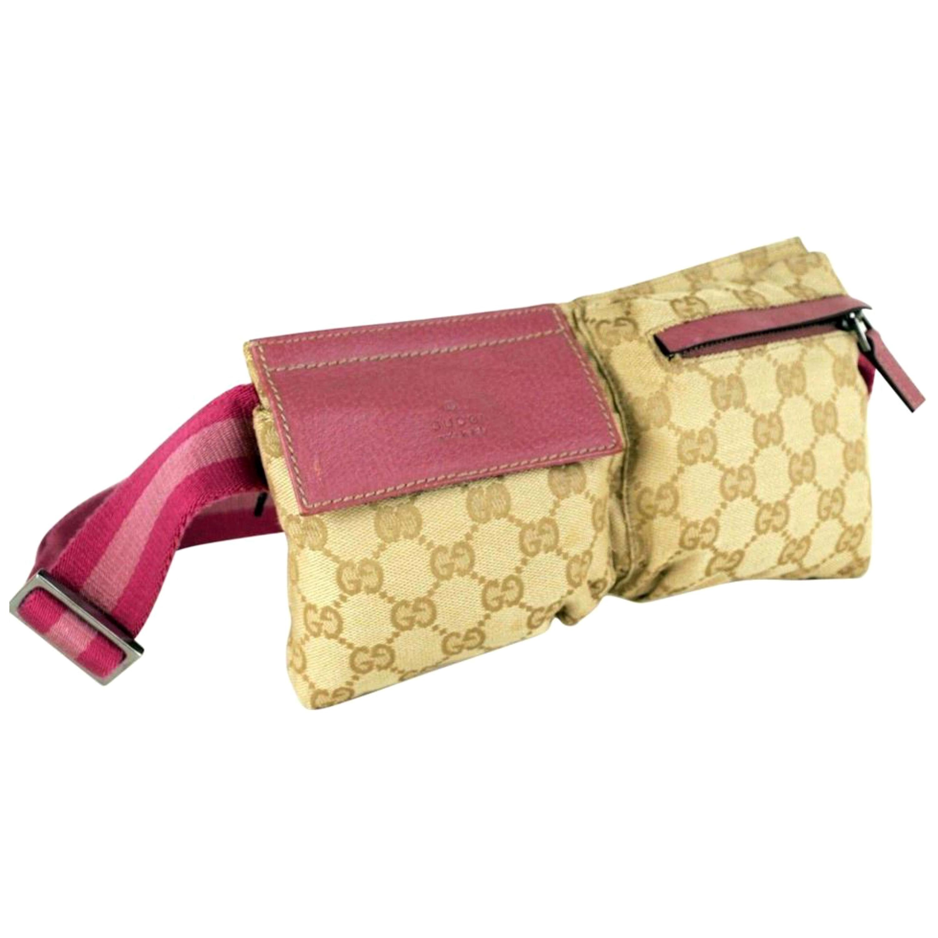 Gucci Monogram Gg Belt Waist Pouch 866876 Beige Canvas Cross Body Bag For Sale