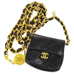 Chanel Mini Flap Chain Belt 866887 Black Lambskin Leather Shoulder Bag