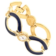Bergdorf Goodman 1980s Vintage Blue Enamel Crystal Bracelet