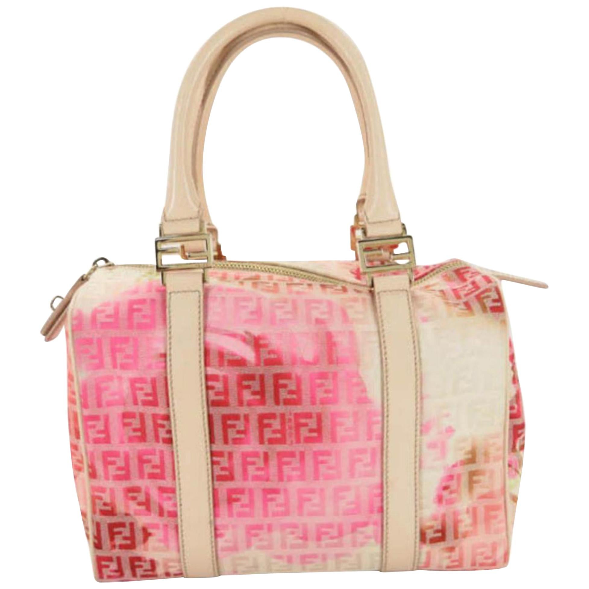 Fendi (Limited Edition) Floral Ff Zucca Boston 866690 Pink Leather Satchel For Sale