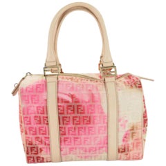Fendi (Limited Edition) Floral Ff Zucca Boston 866690 Pink Leather Satchel