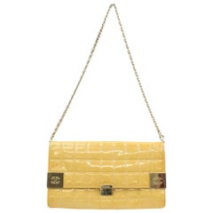 Vintage Chanel East West Quilted Flap 866712 Yellow Patent Leather Shoulder Bag