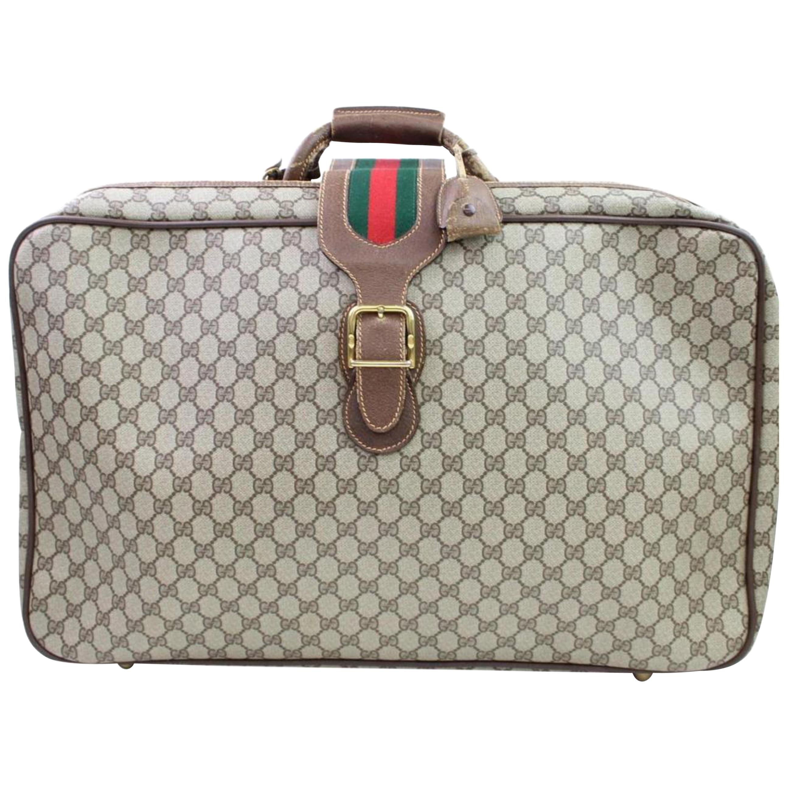 Gucci Sherry Web Supreme Suitcase 866636 Beige Coated Canvas Weekend/Travel Bag For Sale