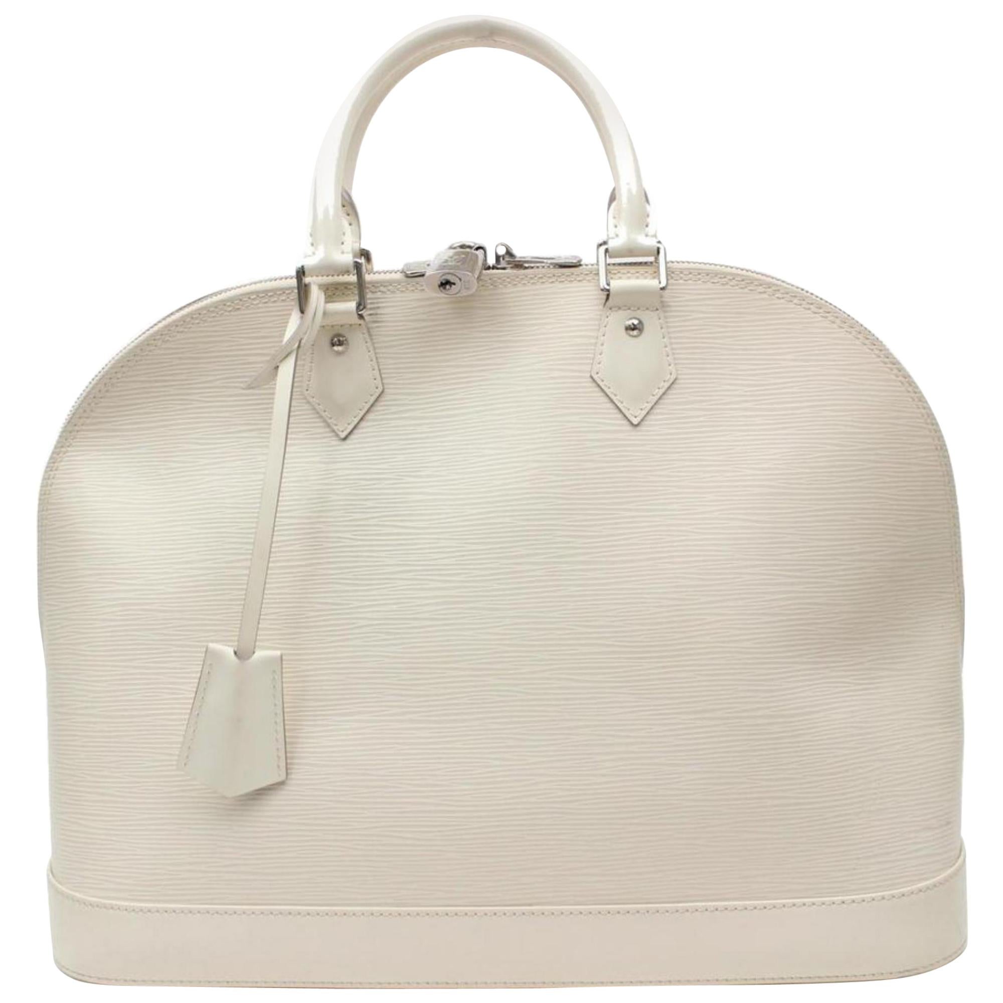 Louis Vuitton Alma Gm 866663 White Leather Satchel For Sale