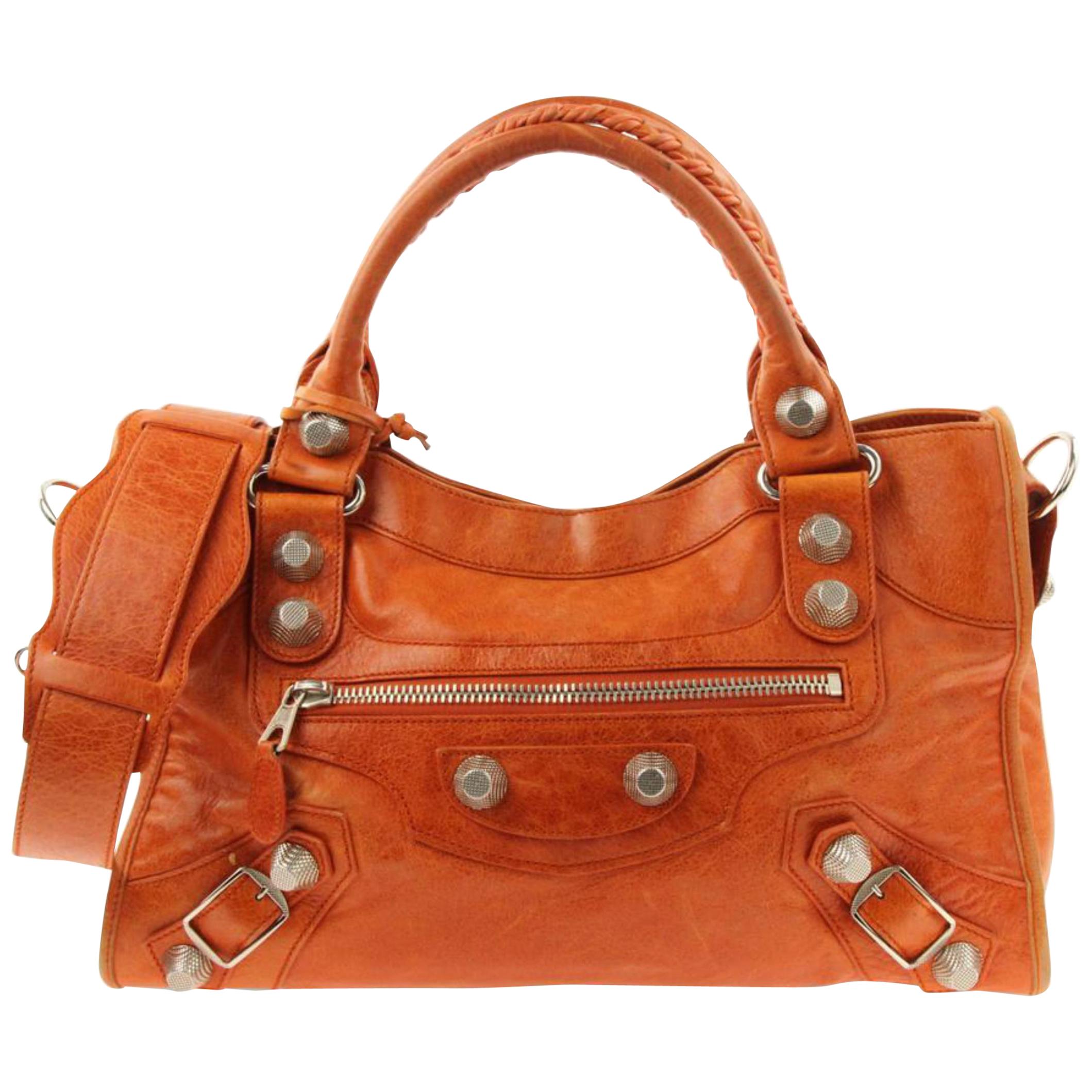 Balenciaga Giant The City 2 Way Orange Leather Satchel 23220976