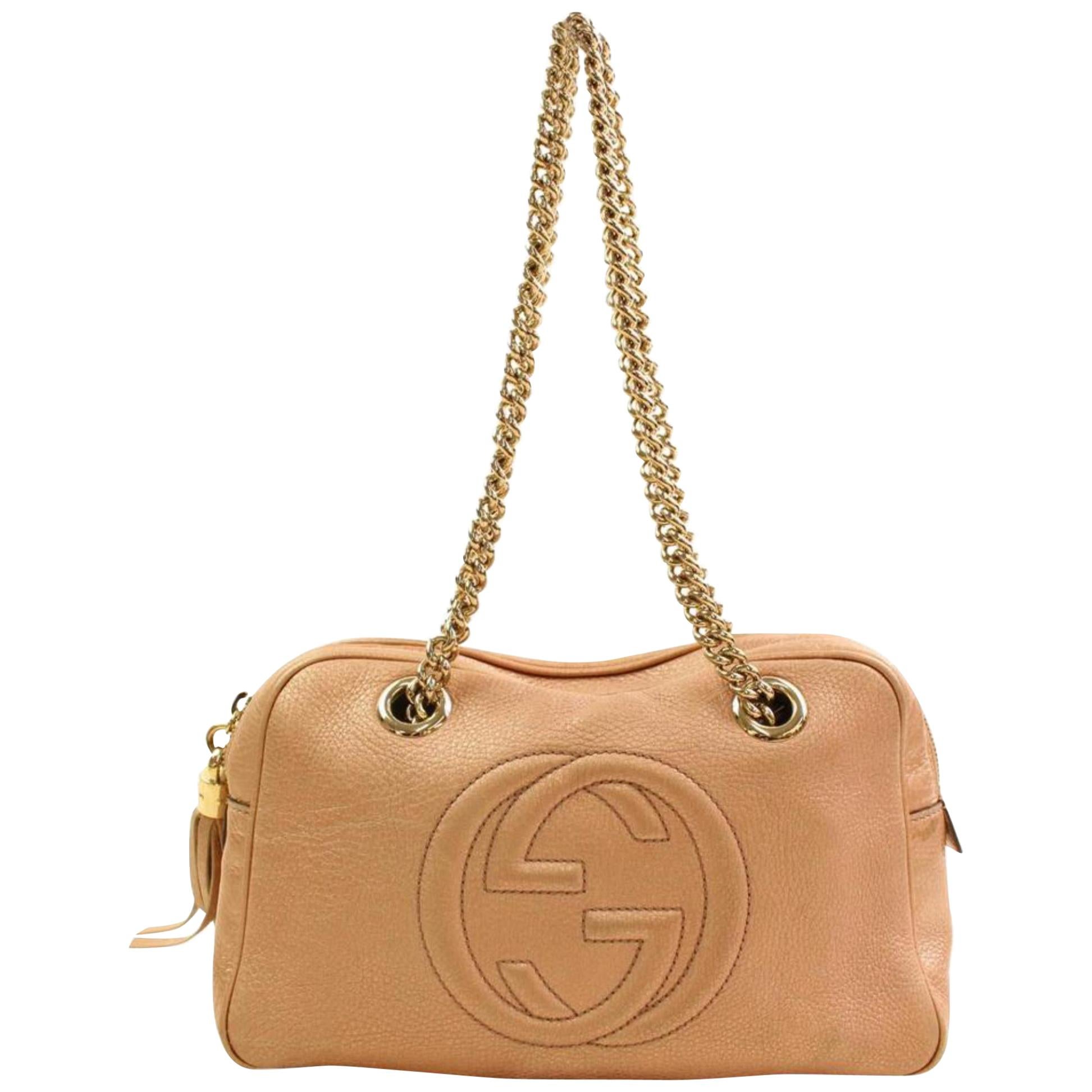 Gucci Soho Dark Rare Chain Camera 866570 Pink Patent Leather Shoulder Bag For Sale