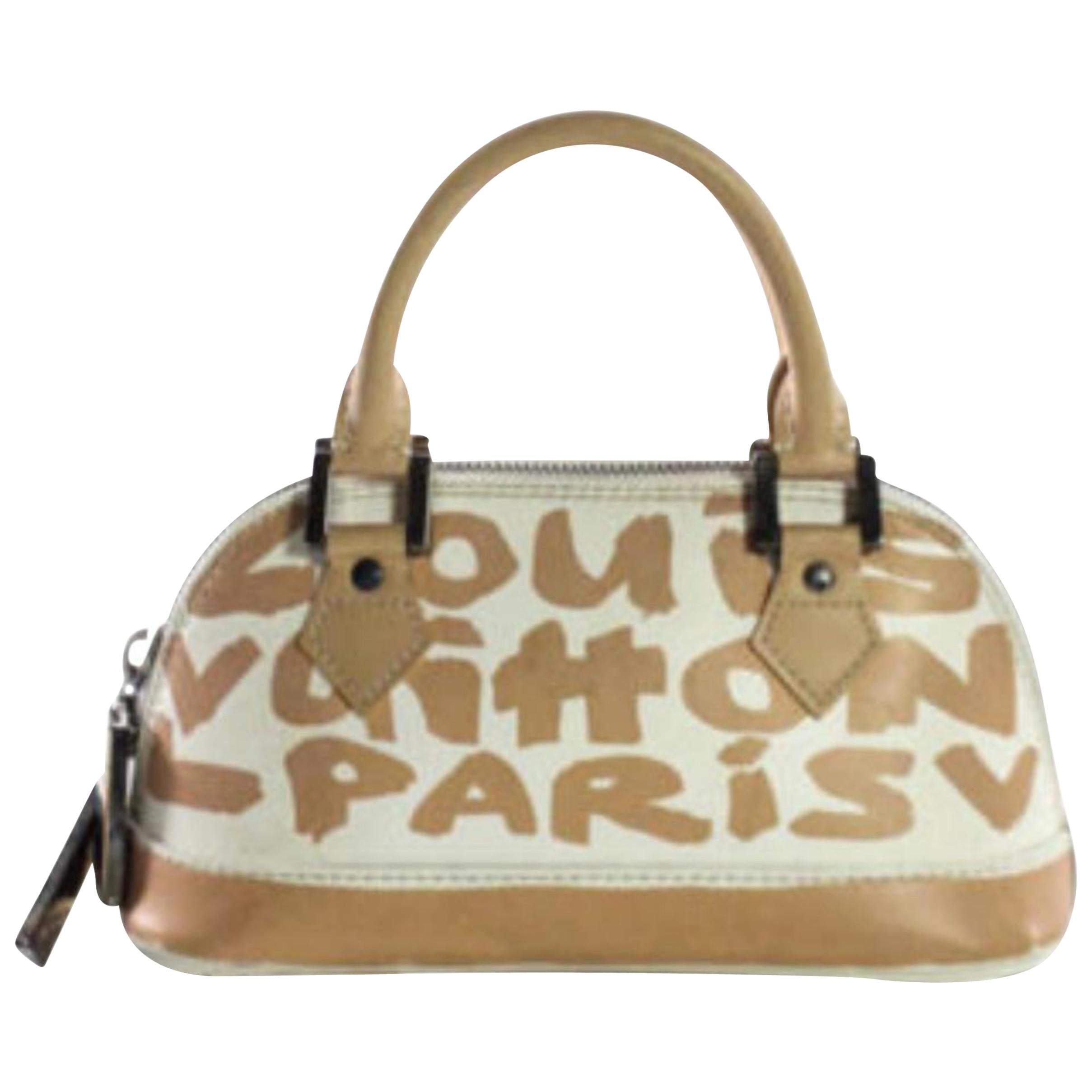 Louis Vuitton Alma Stephen Sprouse Graffiti 866394 Beige Leather Satchel For Sale