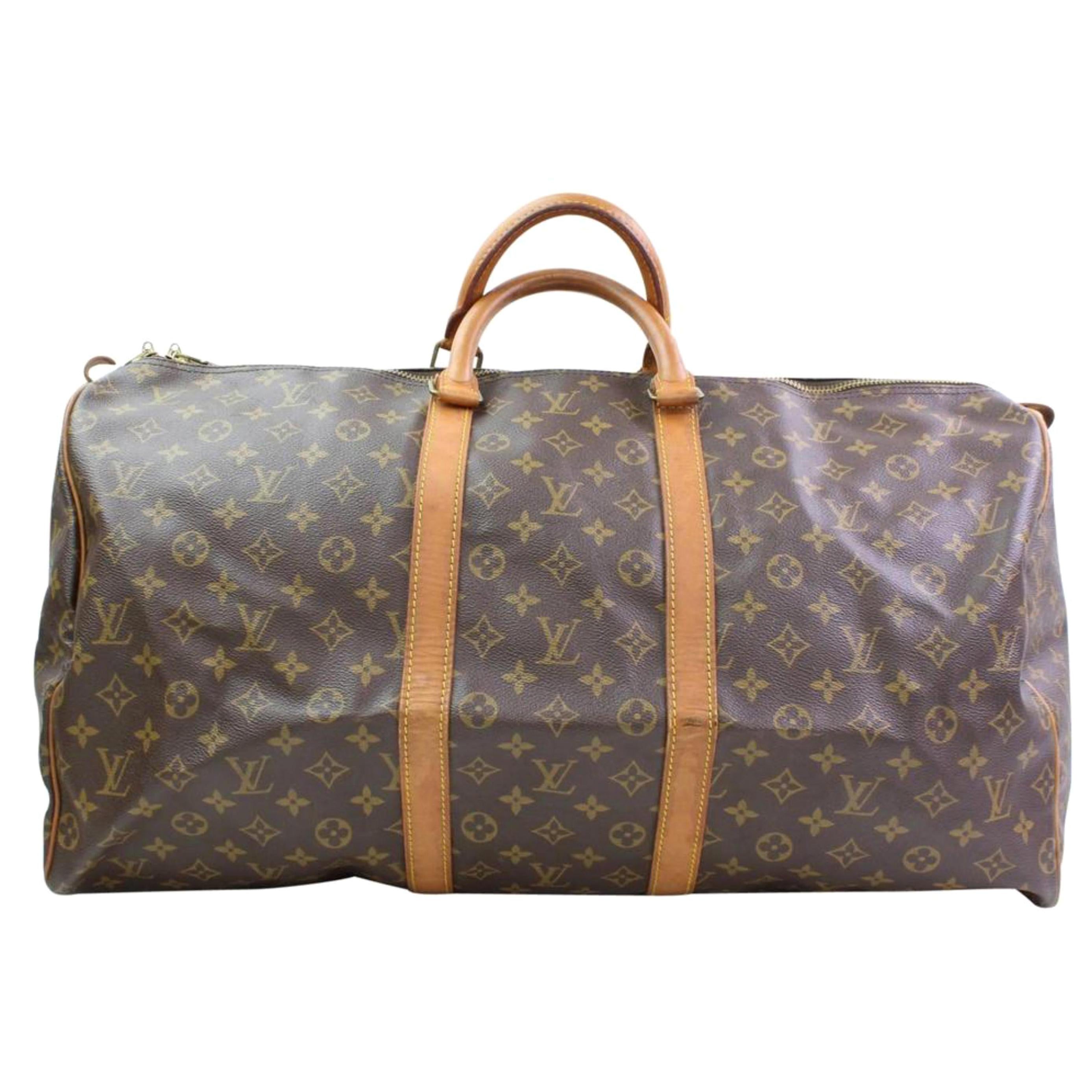 Louis Vuitton Keepall Monogram 55 866413 Brown Coated Canvas Weekend/Travel Bag For Sale
