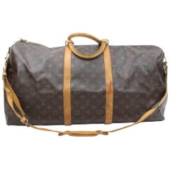 Louis Vuitton keepall 60 Bandoulière Brown Leather Cloth ref