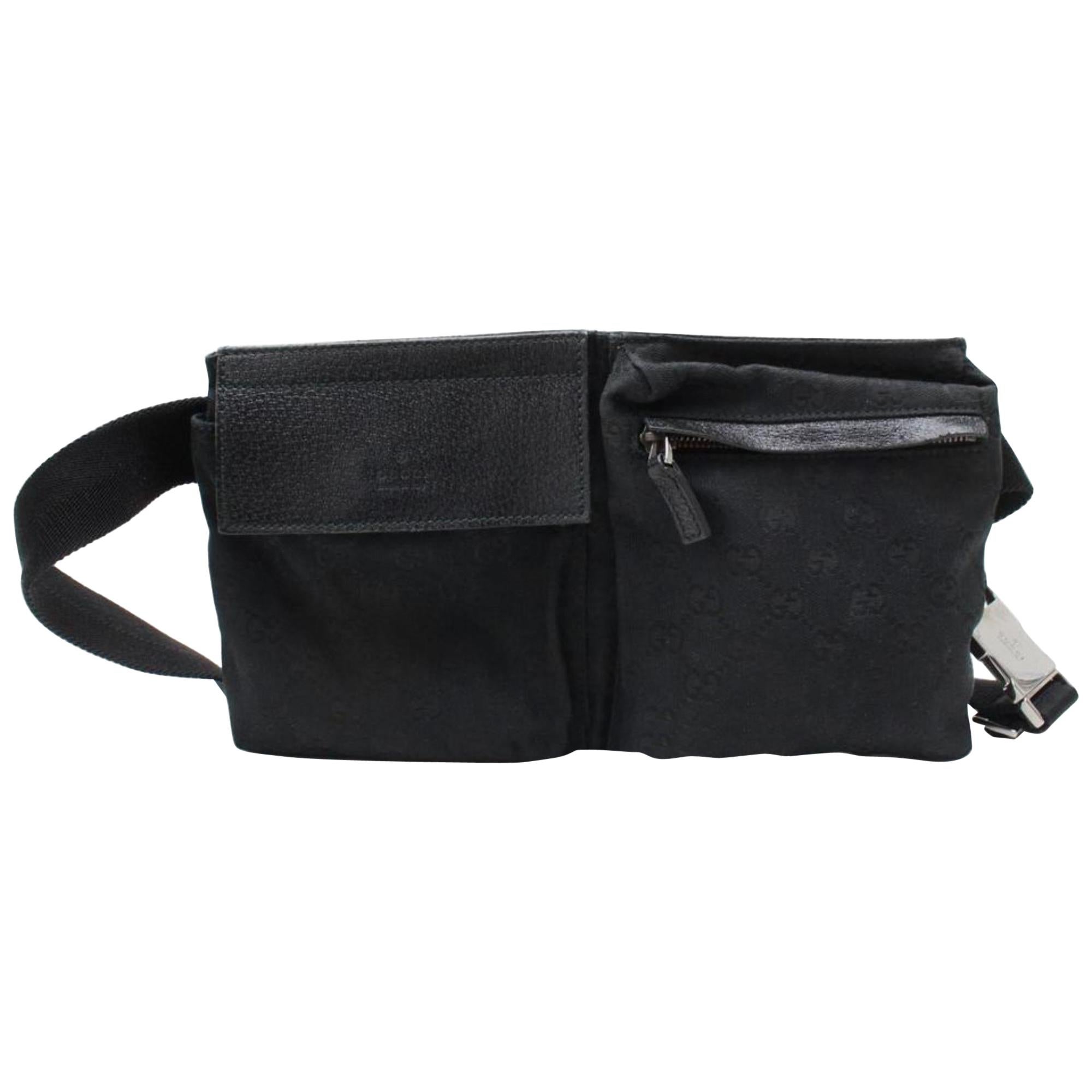 Gucci Monogram Waist Belt Pouch 866910 Black Coated Canvas Cross Body Bag For Sale