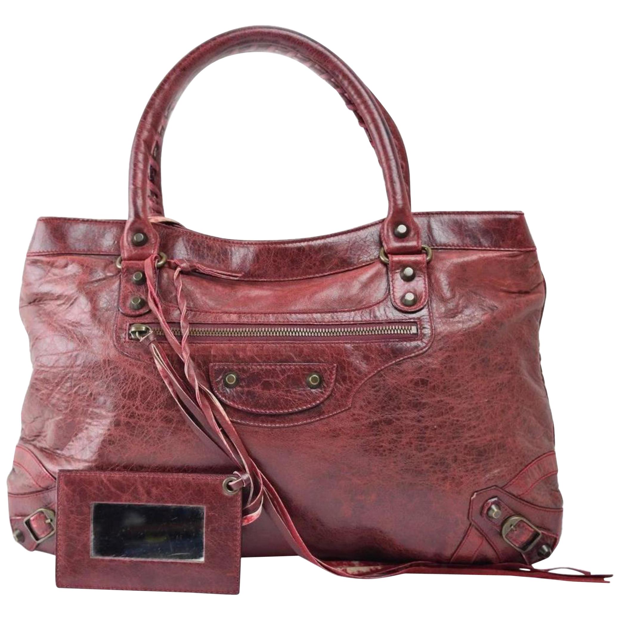 Balenciaga Bordeaux Chevre Purse Handbag 866829 Red Leather Satchel For Sale