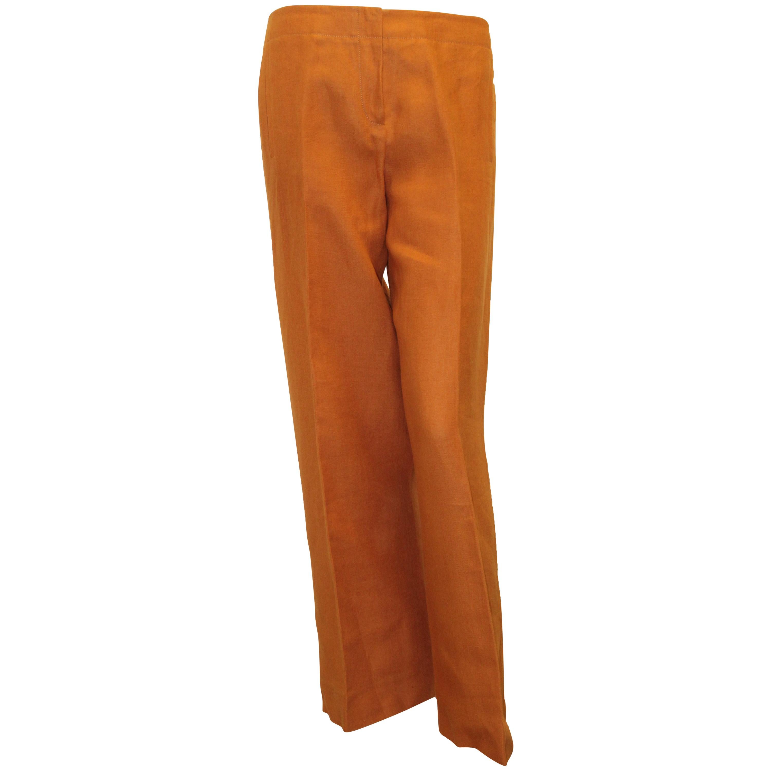 Hermes Orange Linen Wide Leg Pants