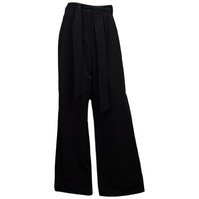 Milly NWT Black Italian Cady Trapunto Wide Leg Trousers Sz 12 For Sale ...