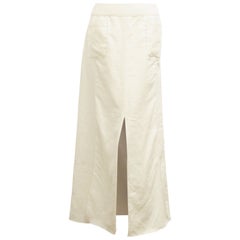 Chanel White Long Linen Skirt W/ Long Slits at Front and Back From Spring 1999
