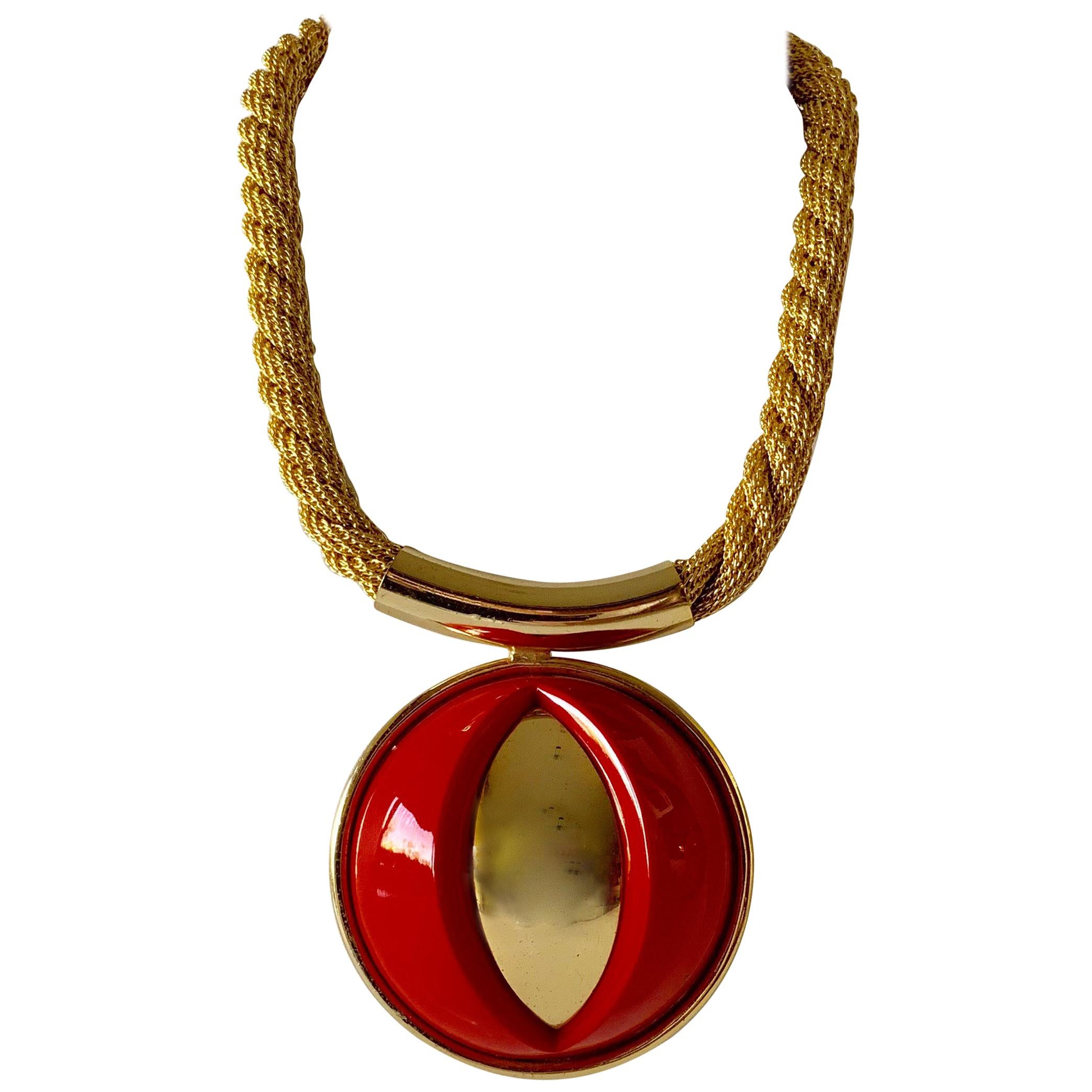 Vintage Red Lanvin Paris Modern Statement Necklace 