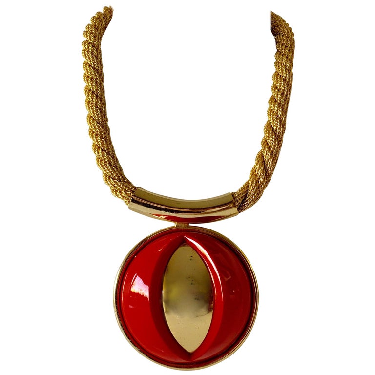 Vintage Red Lanvin Paris Modern Statement Necklace For Sale at 1stDibs