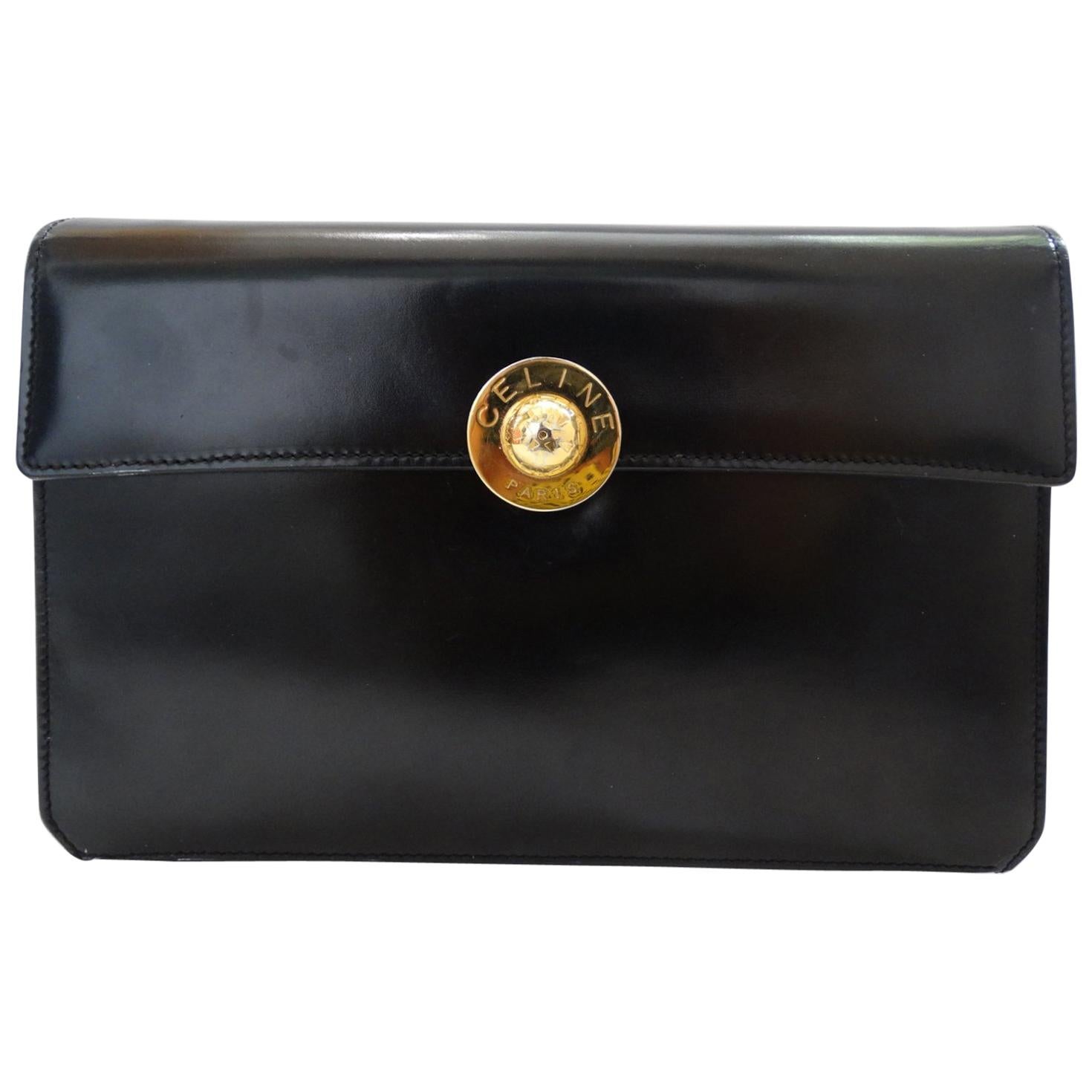 Celine Paris Black Leather Envelope Clutch 