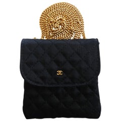Vintage Chanel Black Satin Mini Necklace Bag 