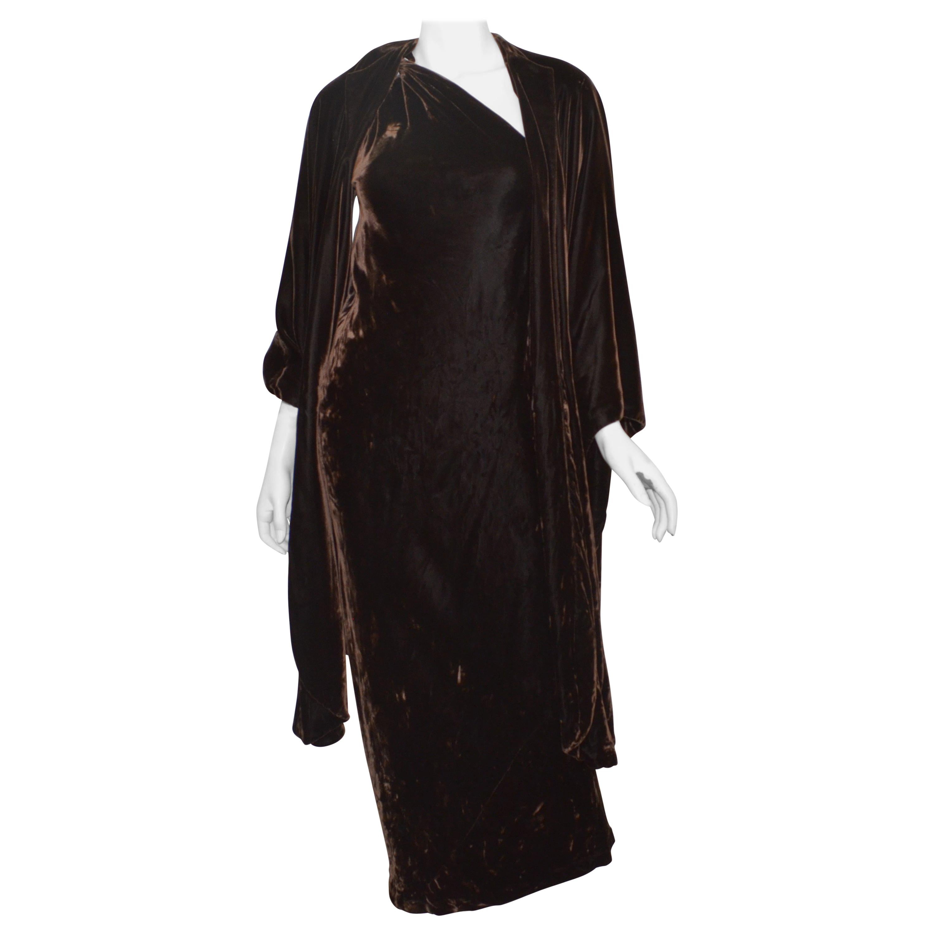 Vintage Halston Crushed Velvet Gown with Cape