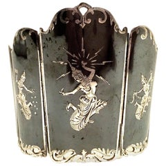 Retro Mid-20th Century Siam Sterling Silver & Niello Enamel Panel Link Bracelet-Signed